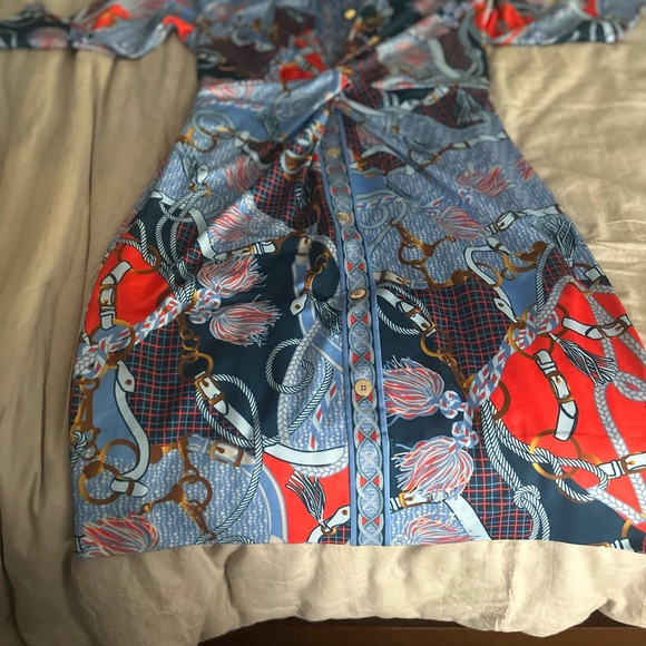 Gretchen Scott Designs Blue and Red Patterned Long Sleeve Dress - Picture 4 of 5